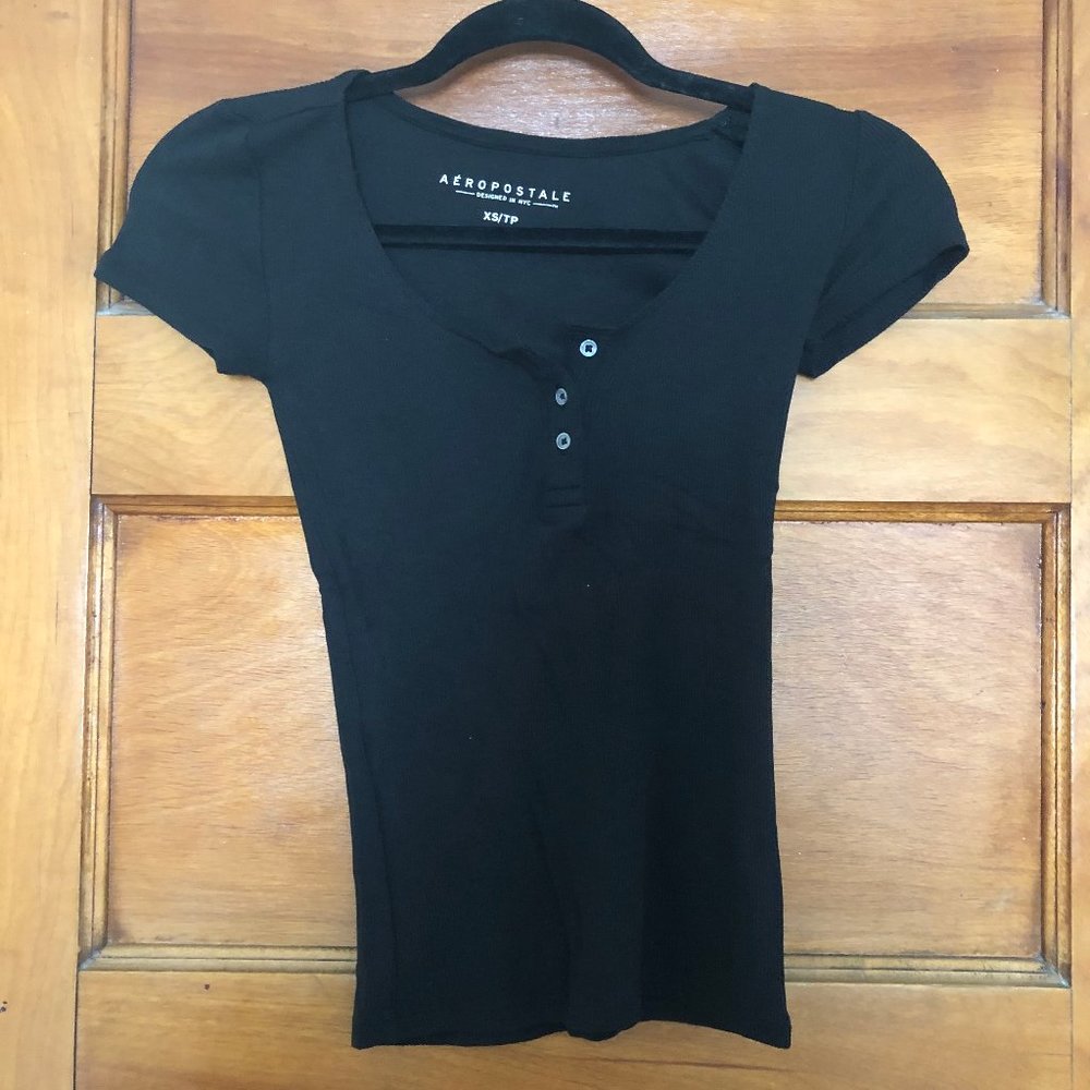 Aeropostale Black Ribbed Short Sleeve Top